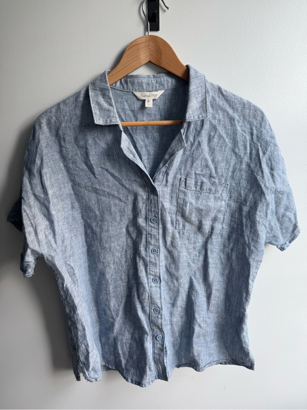 Garnet Hill Casual Short-Sleeve Linen Shirt - Light Blue